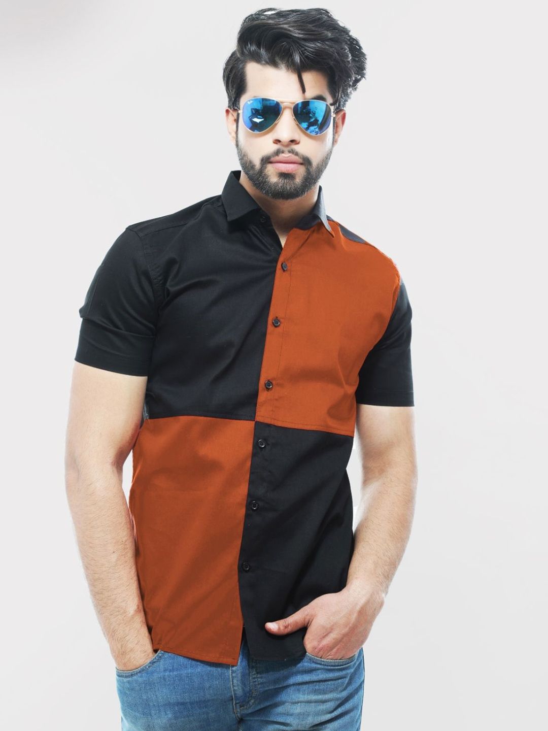 BASE 41 Men Regular Fit Colourblocked Spread Collar Casual Shirt-picture-28
