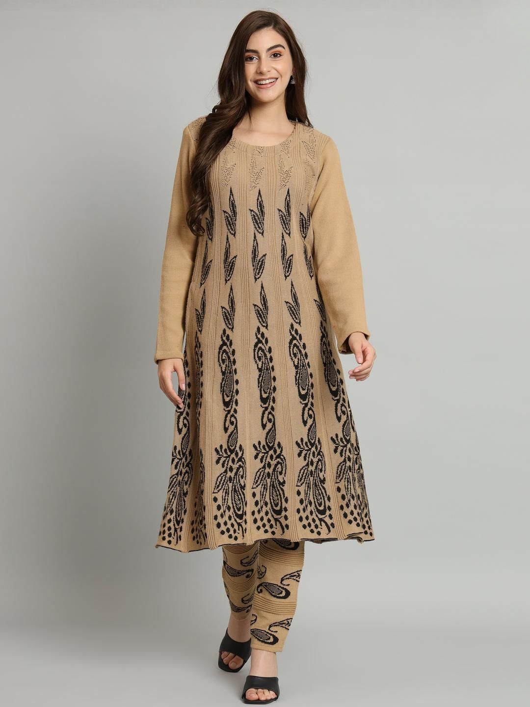 KREW Camel Brown Pure Wool Kurta Sets