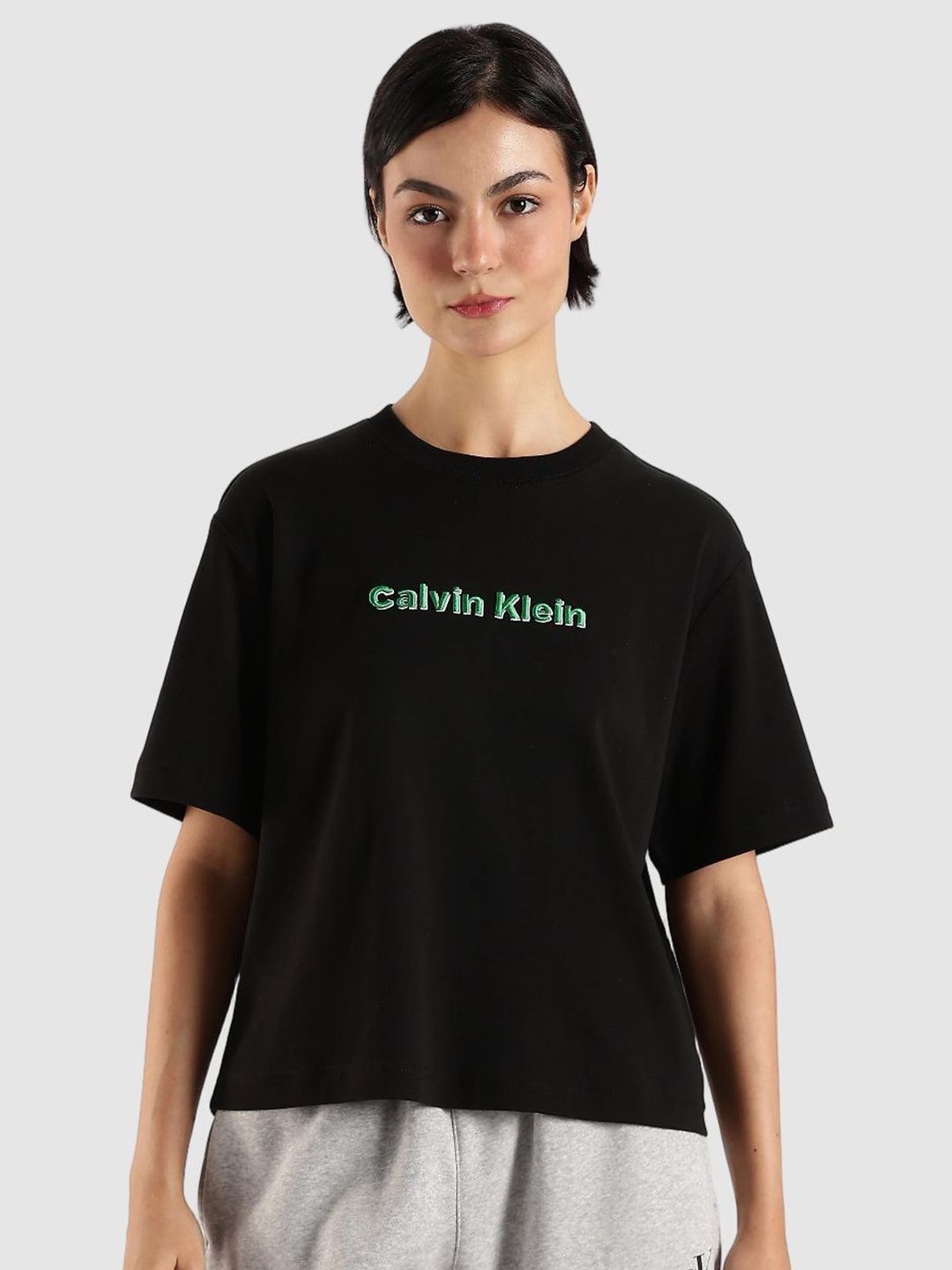 Calvin Klein Jeans Women Solid Round Neck Cotton T-shirt