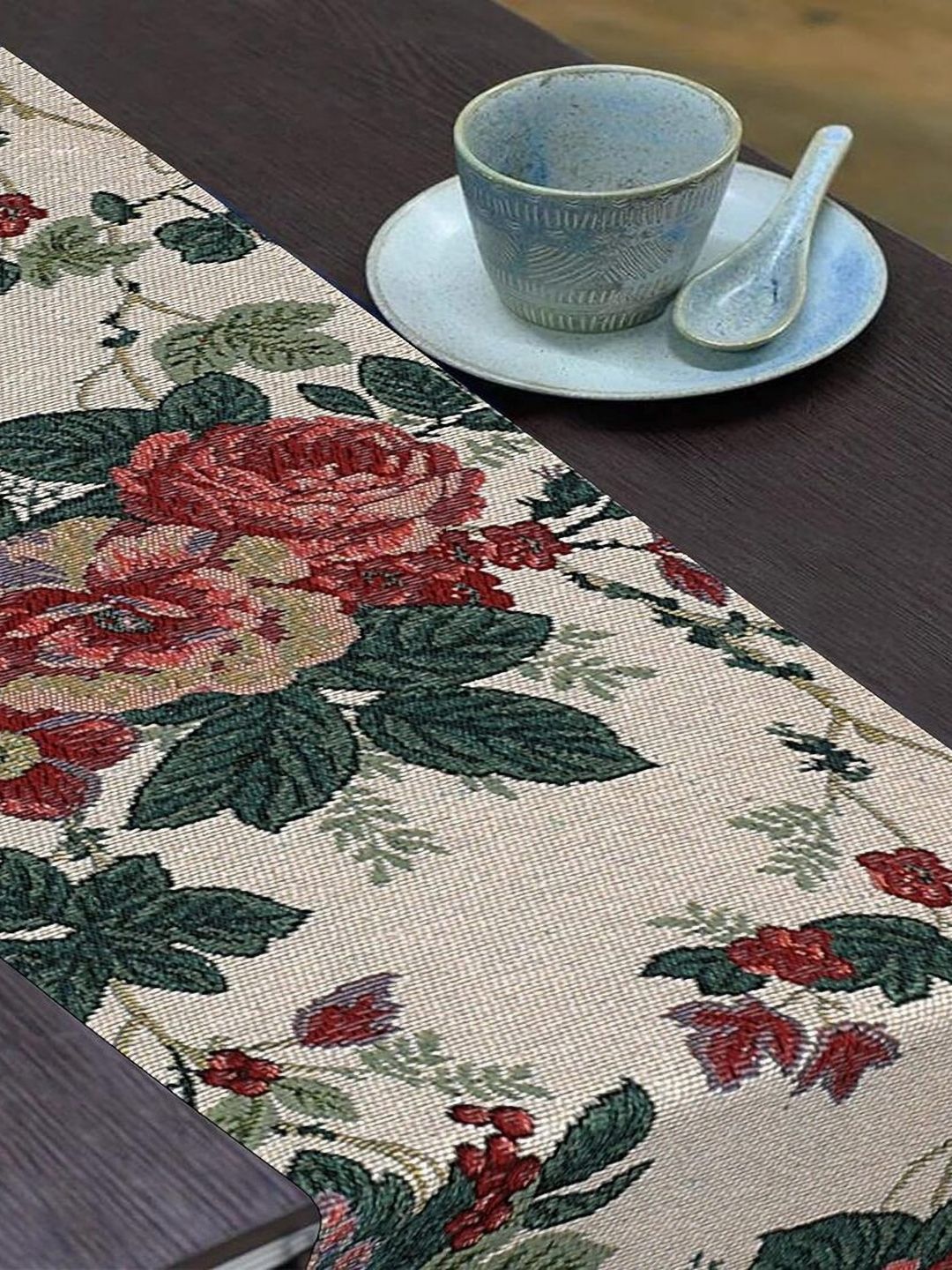 PRAKARTIK Red & Green Floral Printed Pure Cotton Durable TableRunner
