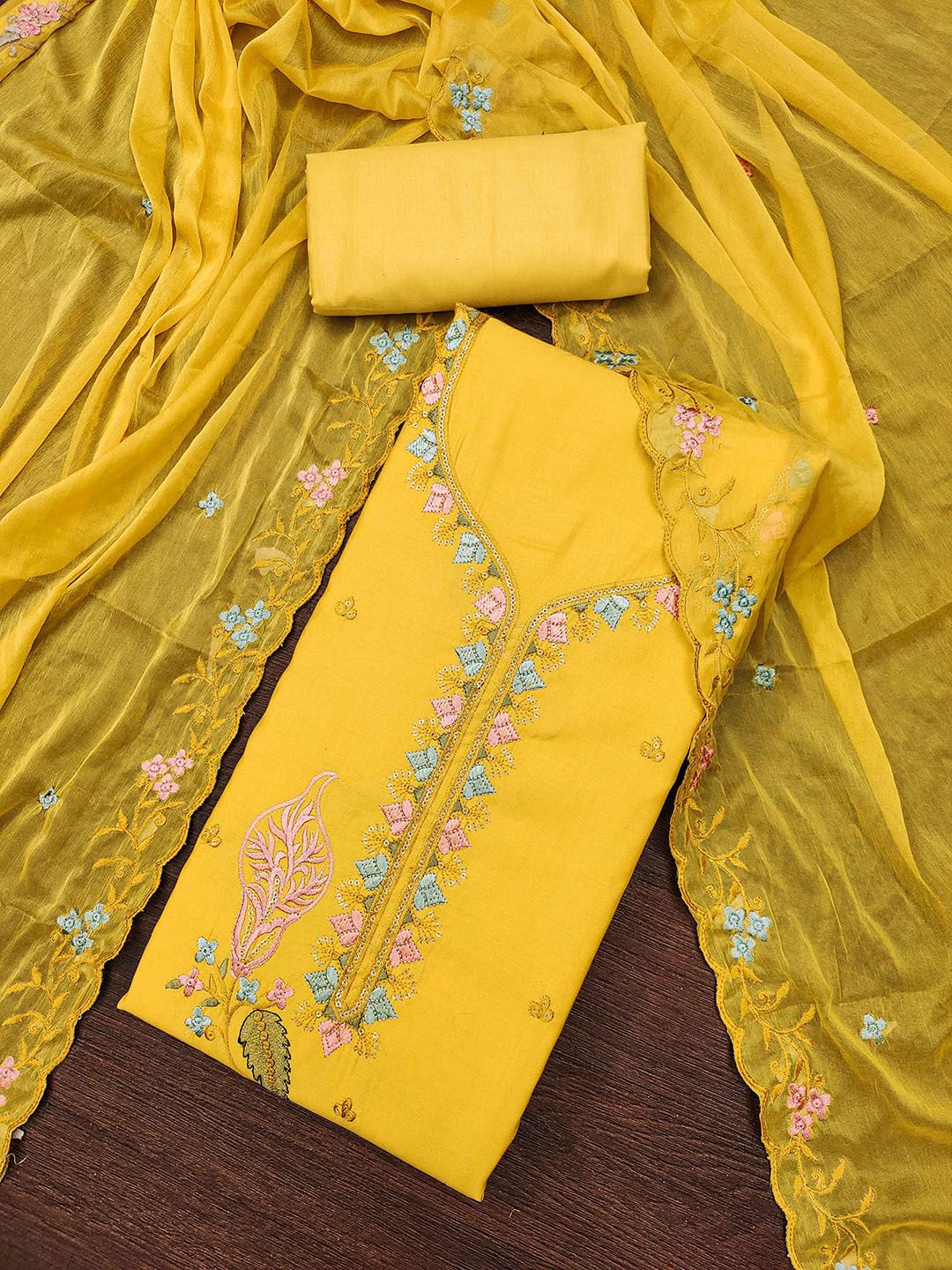 KALINI Floral Embroidered Sequinned Unstitched Dress Material-image-40