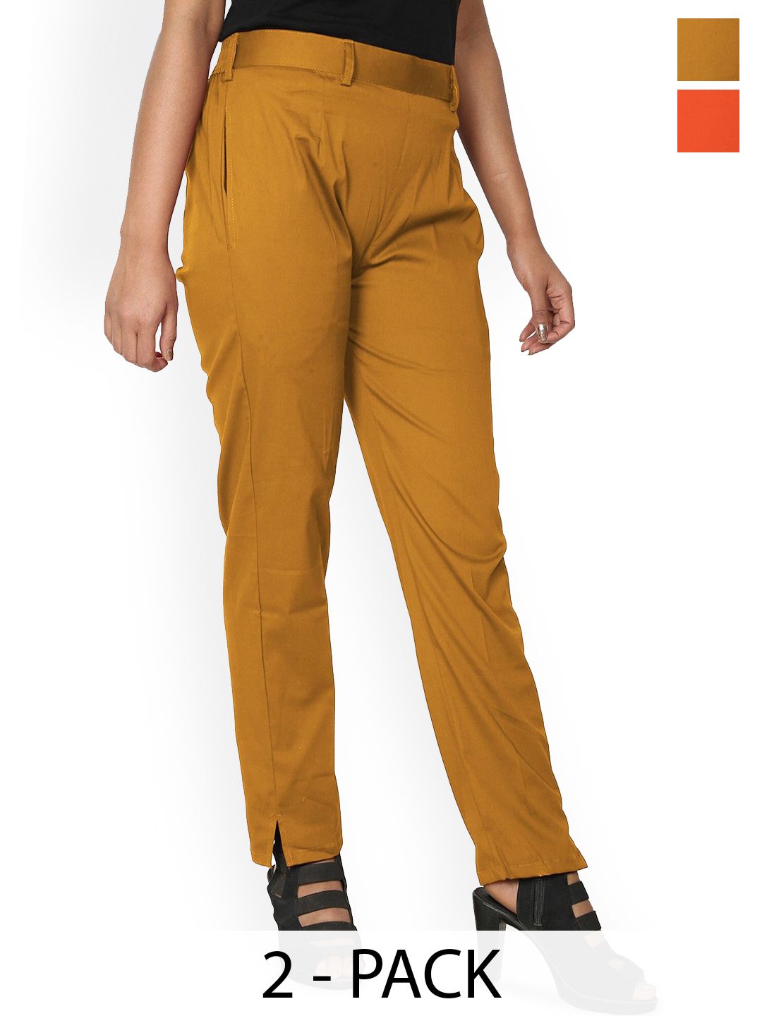 SRISARAS Women Pack of 2 Pleated Regular Fit Mid-Rise Trousers-picture-32