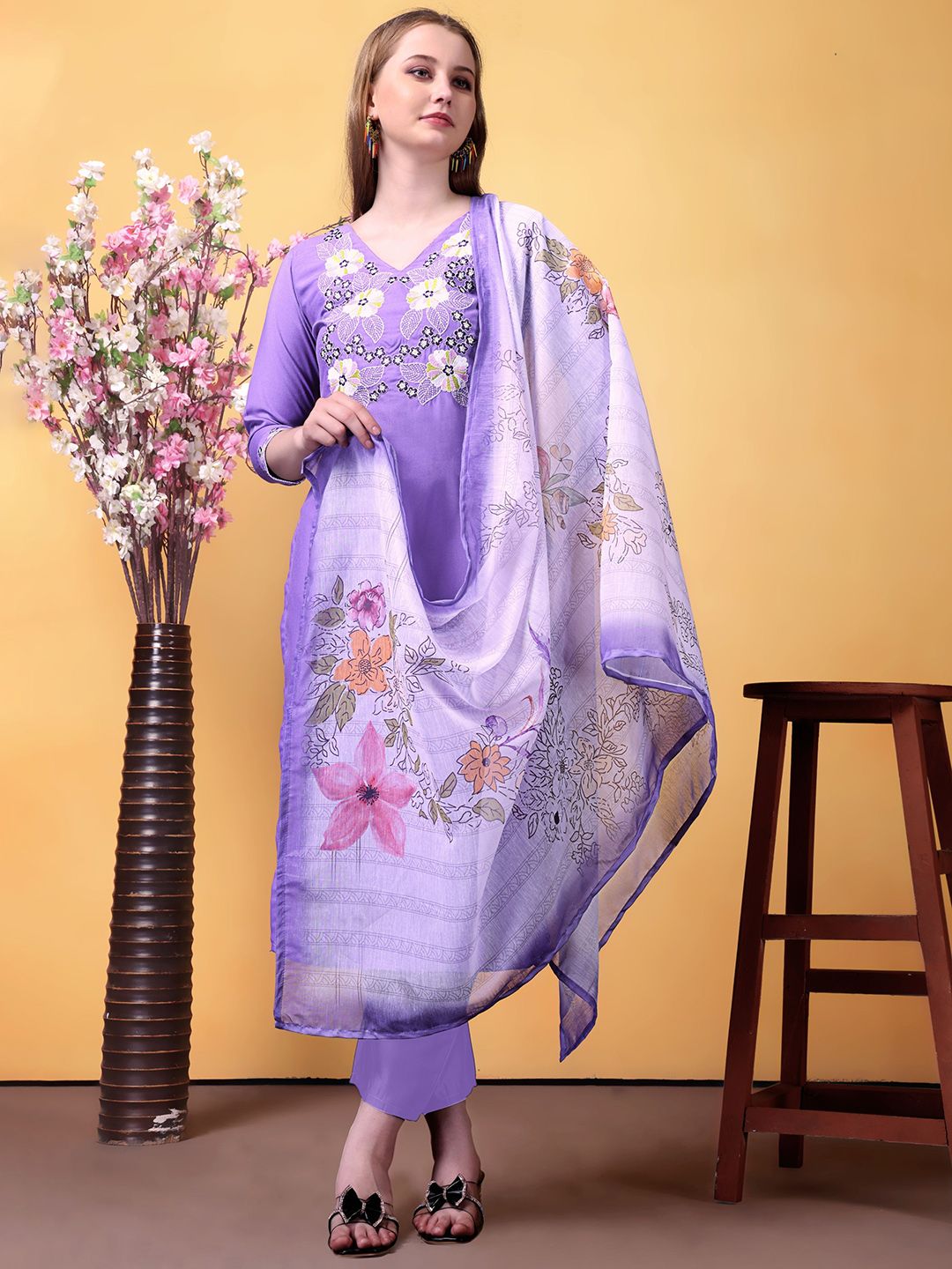 KALINI Women Floral Printed Kurta with Trousers & Dupatta