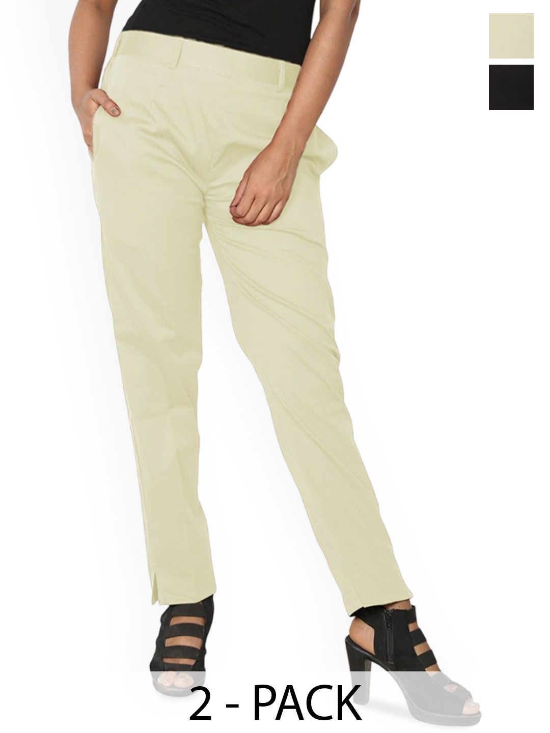 SRISARAS Women Pack Of 2 Mid-Rise Cotton Peg Trousers-picture-30