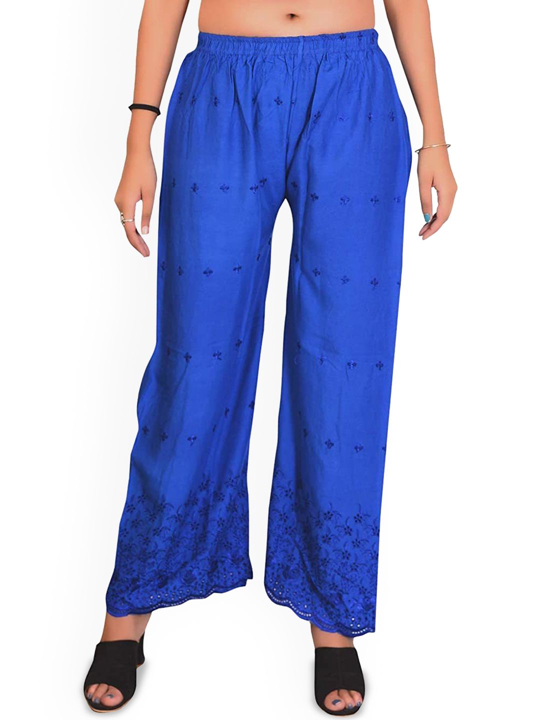 SRISARAS Women Ethnic Motif Embroidered Relaxed Fit Mid-Rise Cotton Trousers-image-12