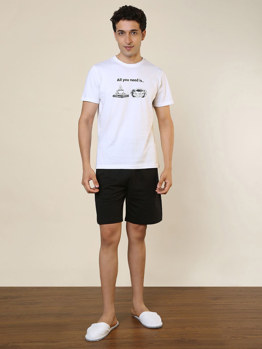 SleepZ by Raymond Printed Pure Cotton Round Neck T-Shirt & Shorts Night Suit-picture-25