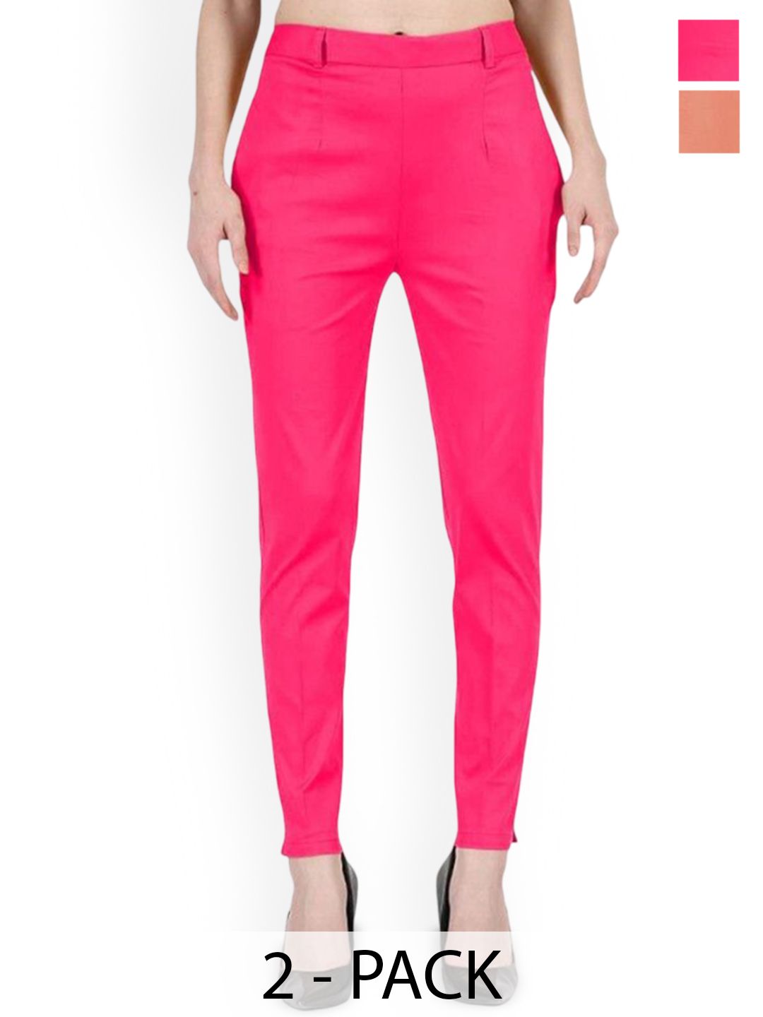 SRISARAS Women Pack Of 2 Slim Fit Mid-Rise Peg Trousers-picture-12