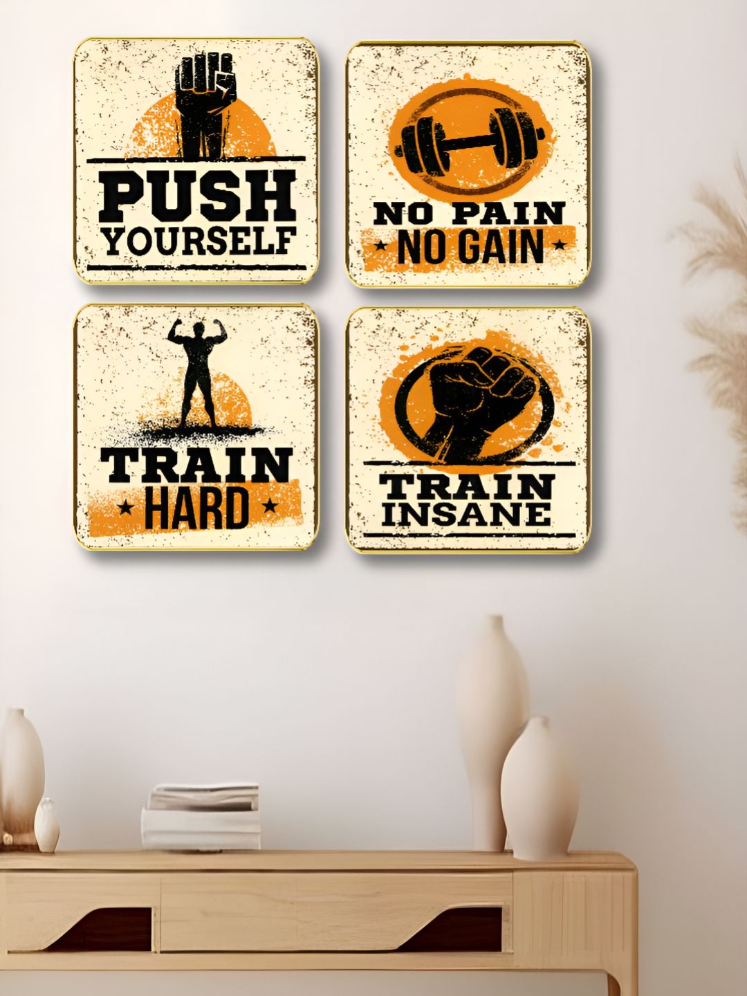 Livin'luxe White & Black 4 Pieces Gym Motivational Quote Wall Arts-picture-6