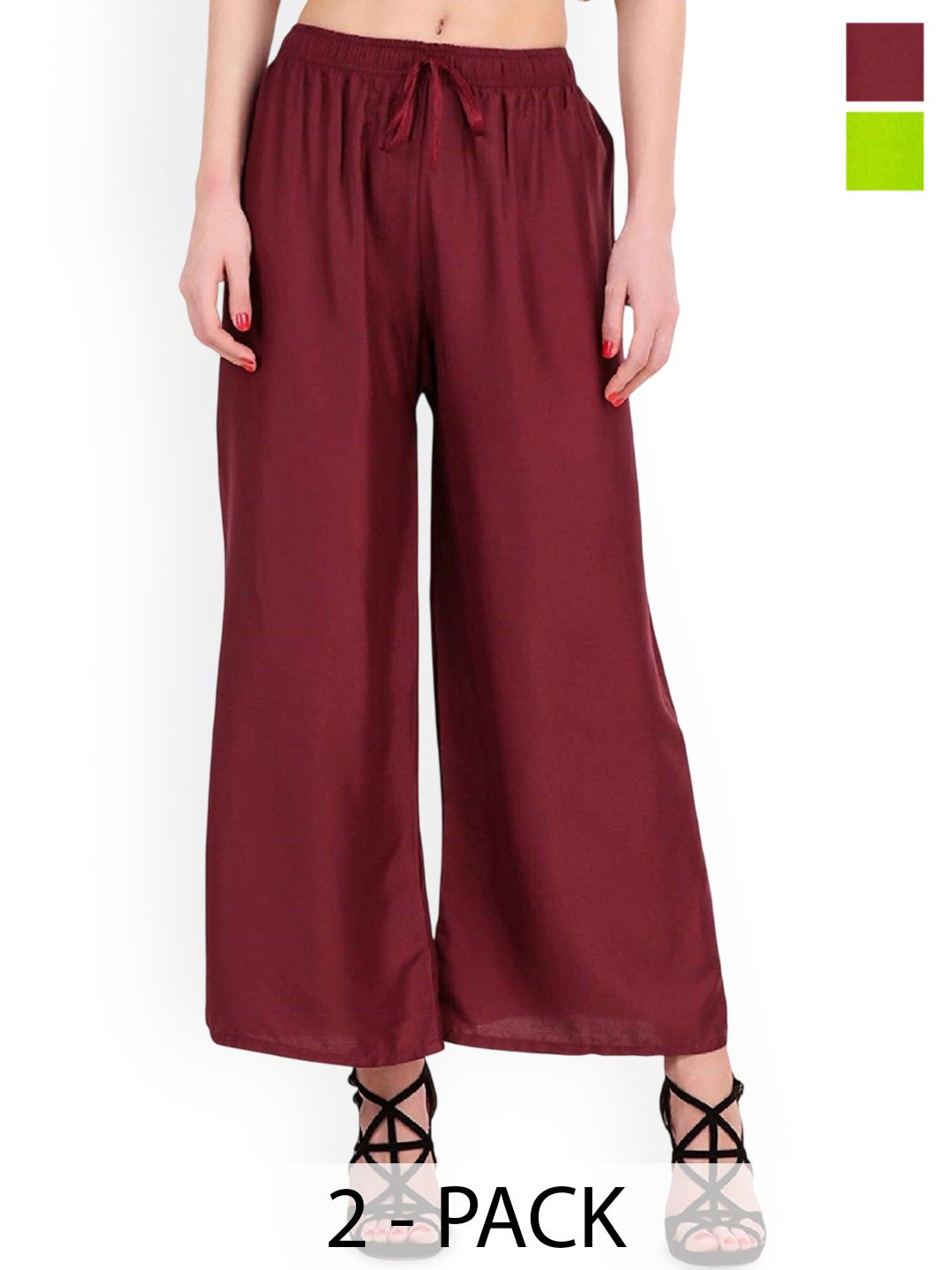 SRISARAS Women Pack of 2 Regular Fit Mid-Rise Cotton Trousers-picture-26