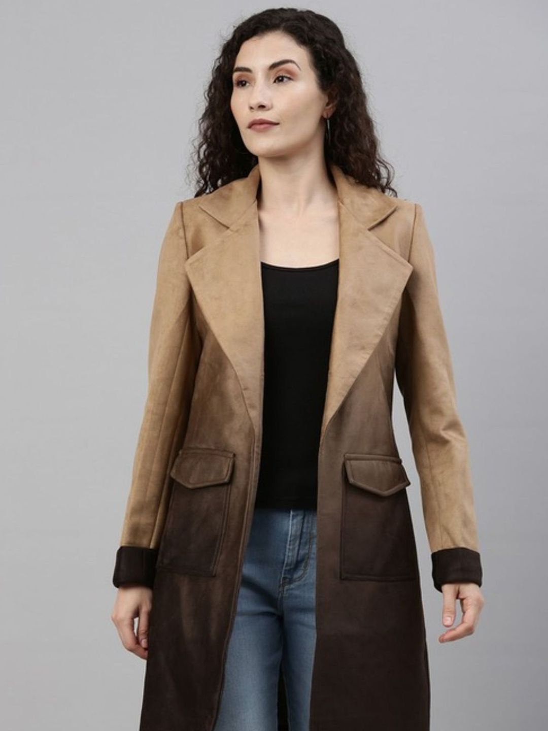 PINACOLADA Notch Lapel Collar Ombre Long Coat