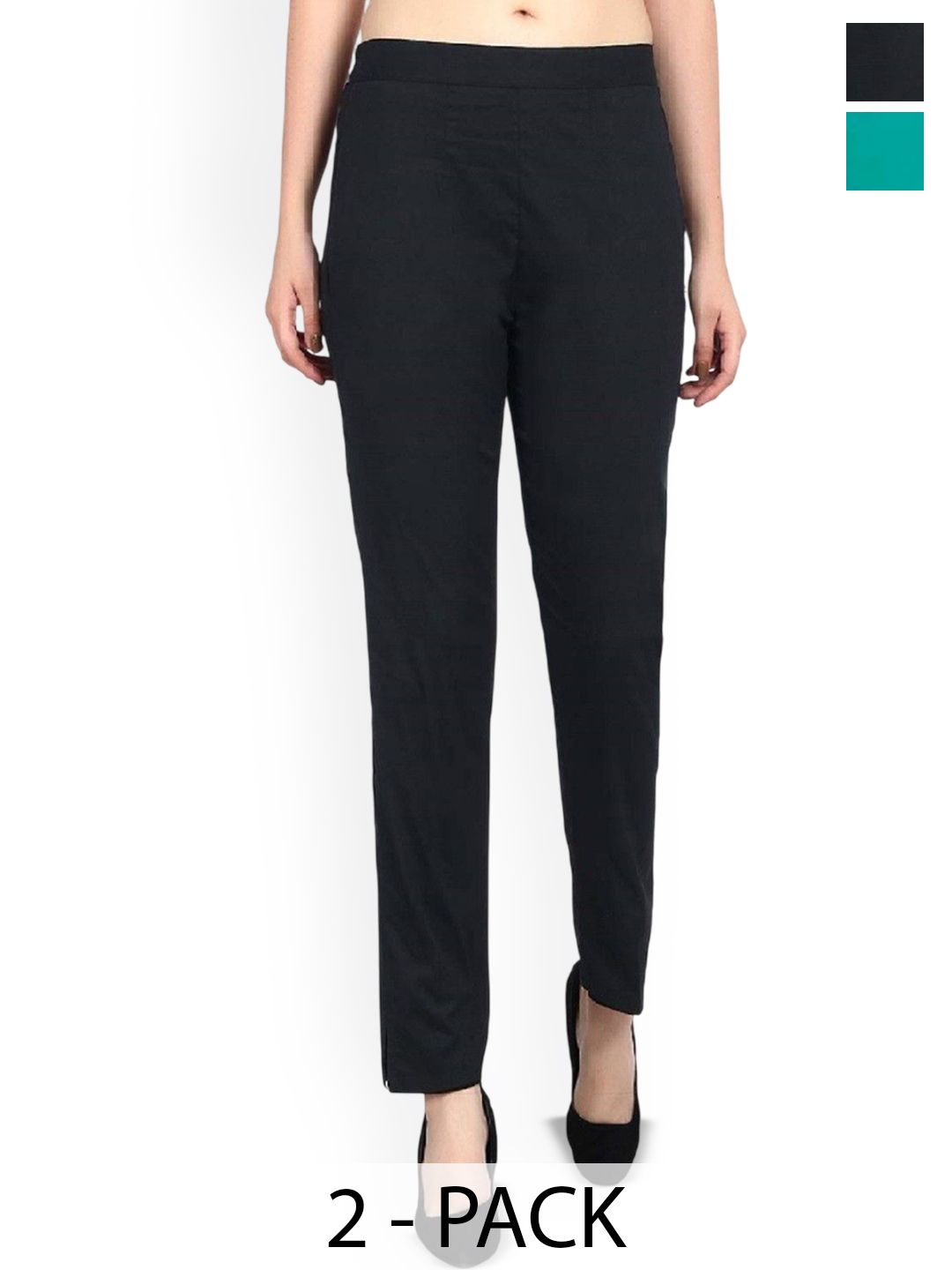 SRISARAS Women Pack Of 2 Cotton Regular Fit Mid-Rise Trousers-picture-33