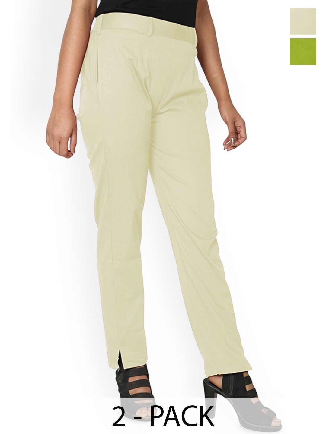 SRISARAS Women Pack Of 2 Regular Fit Mid-Rise Cotton Peg Trousers-picture-39