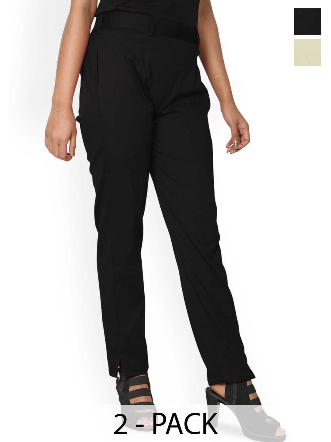 SRISARAS Women Pack Of 2 Regular Fit Mid-Rise Cotton Peg Trousers-picture-36