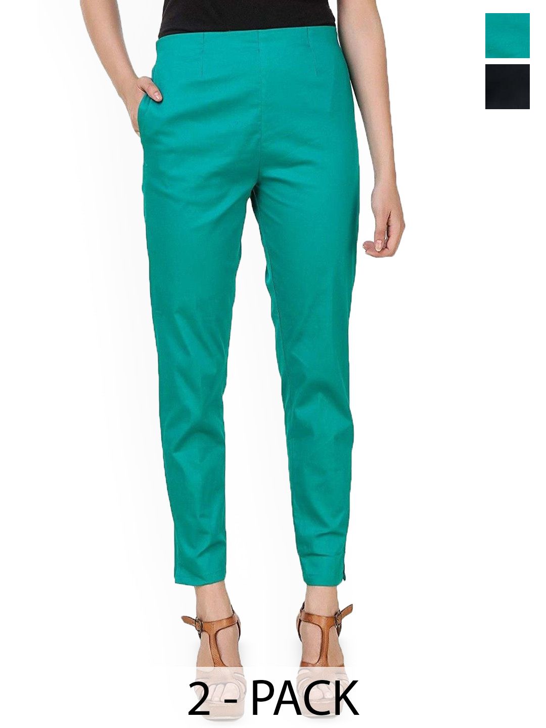 SRISARAS Women Pack of 2 Regular Fit Mid-Rise Trousers-picture-14