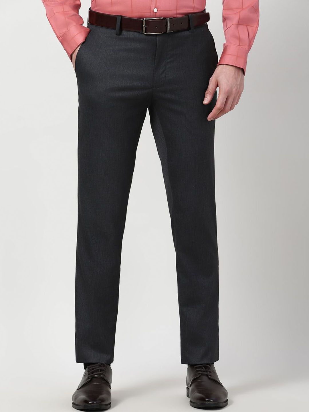 Peter England Elite Men Textured Slim Fit Formal Trousers-picture-28