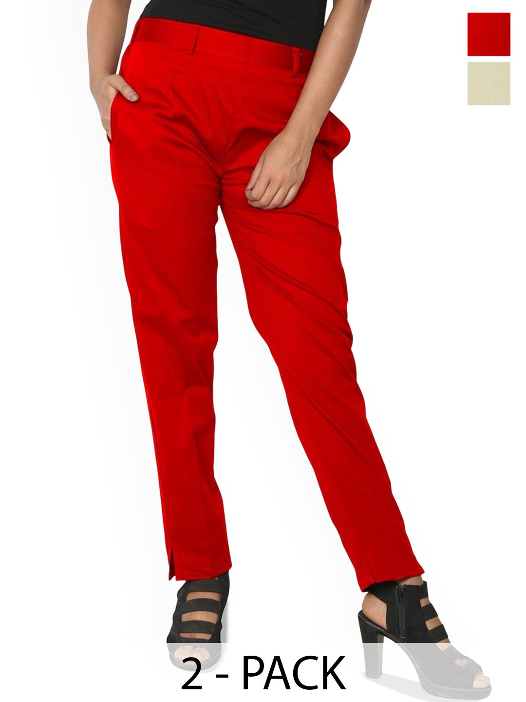 SRISARAS Women Pack Of 2 Cotton Regular Fit Mid-Rise Pleated Trousers-picture-14