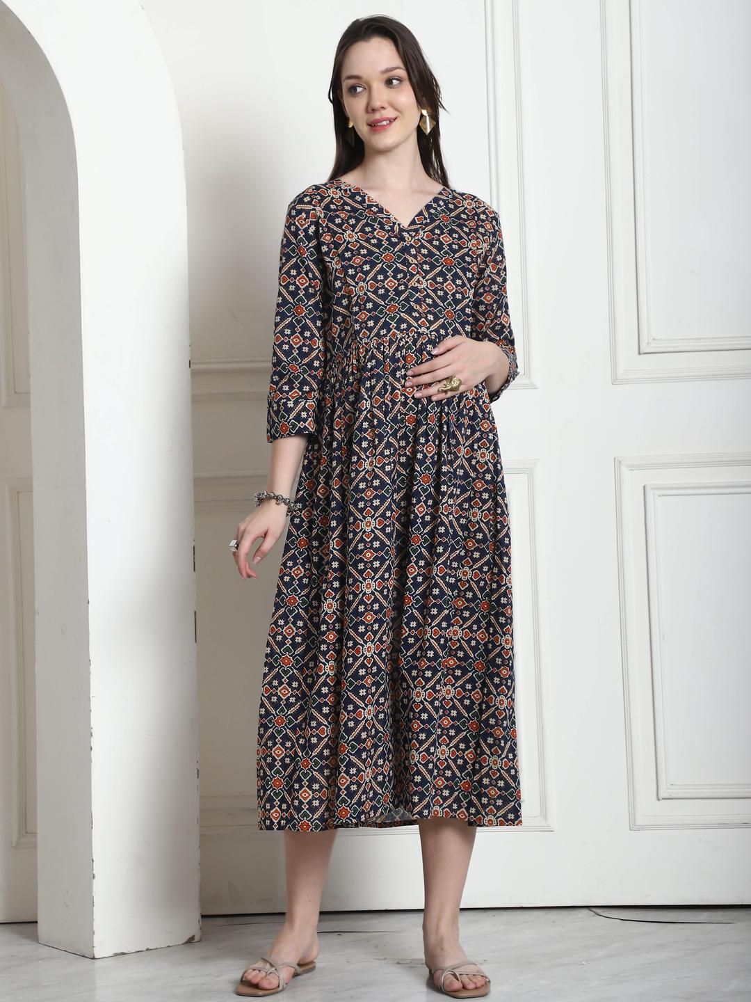 KALINI Floral Print Maternity A-Line Maxi Dress-picture-24