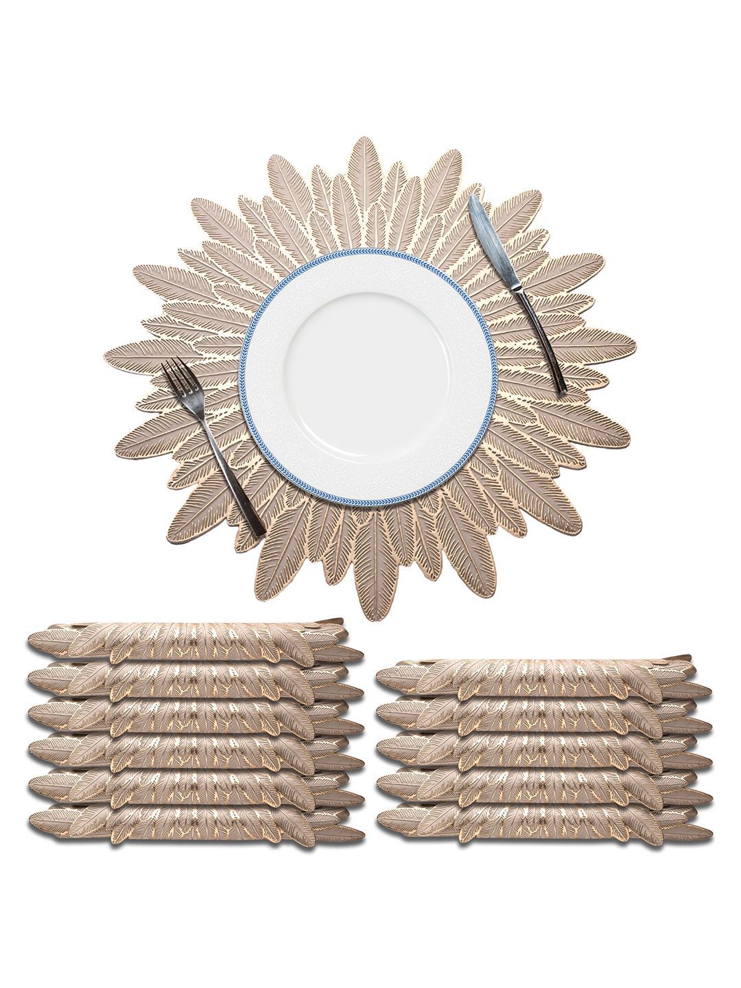 Kuber Industries 12-Pcs Beige Textured Anti-Slip TablePlacemats-picture-44