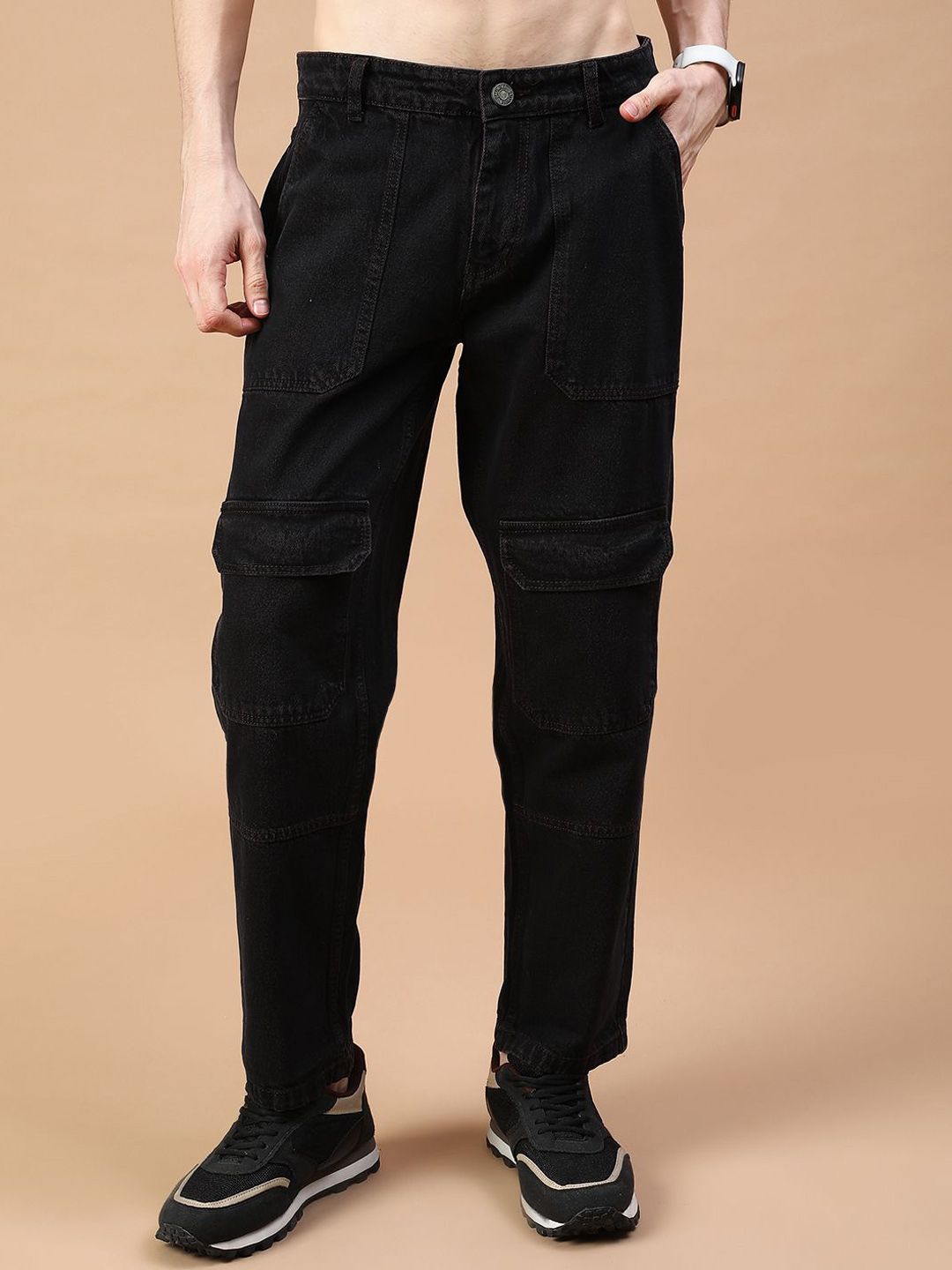 V-Mart Men Solid Regular Fit Mid-Rise Cargo Jeans-image-5