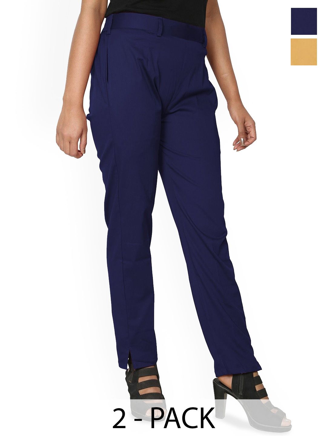 SRISARAS Women Pack Of 2 Regular Fit Mid-Rise Cotton Peg Trousers-picture-38