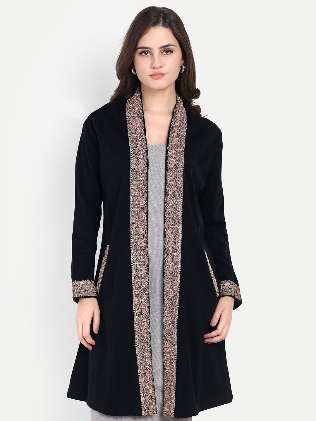 HAUTEMODA Self Design Mandarin Collar Woolen Shrug-picture-27