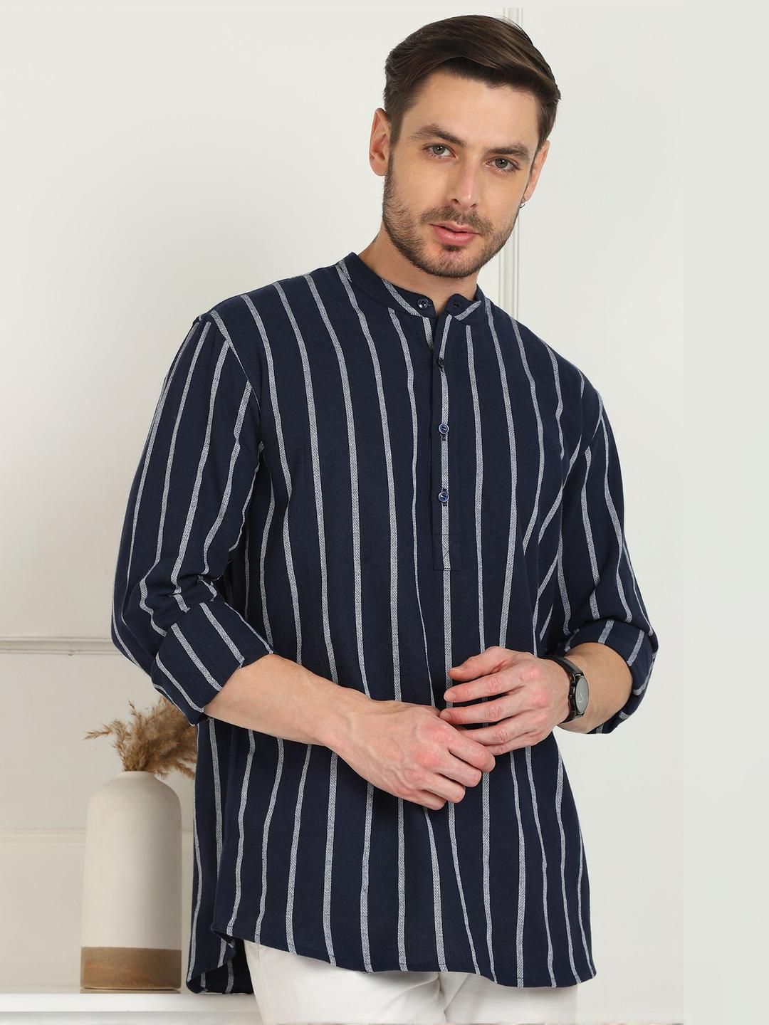 SWAGG INDIA Striped Cotton Mandarin Collar Straight Kurta-picture-29