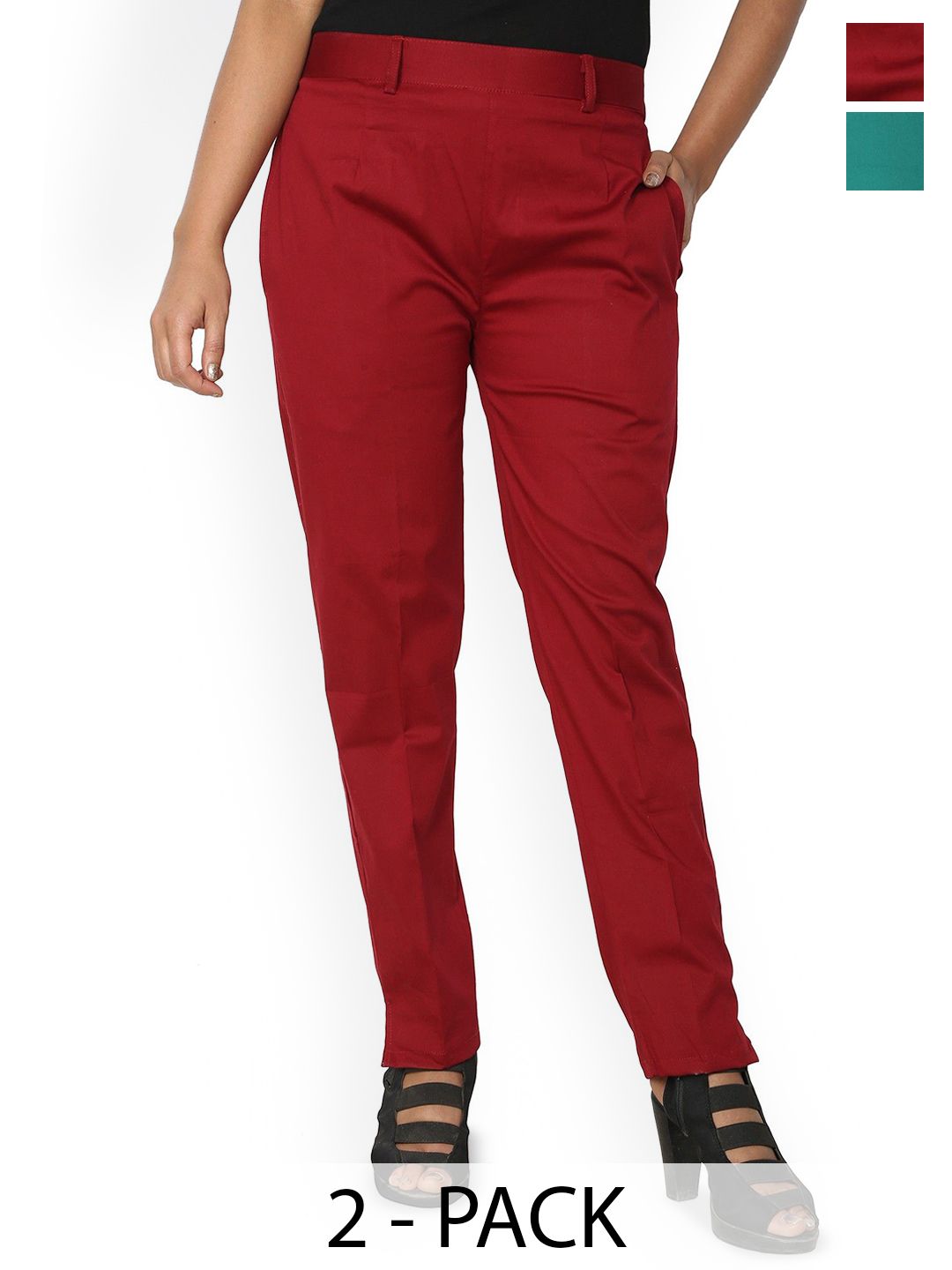 SRISARAS Women Pack of 2 Regular Fit Mid-Rise Trousers-picture-17
