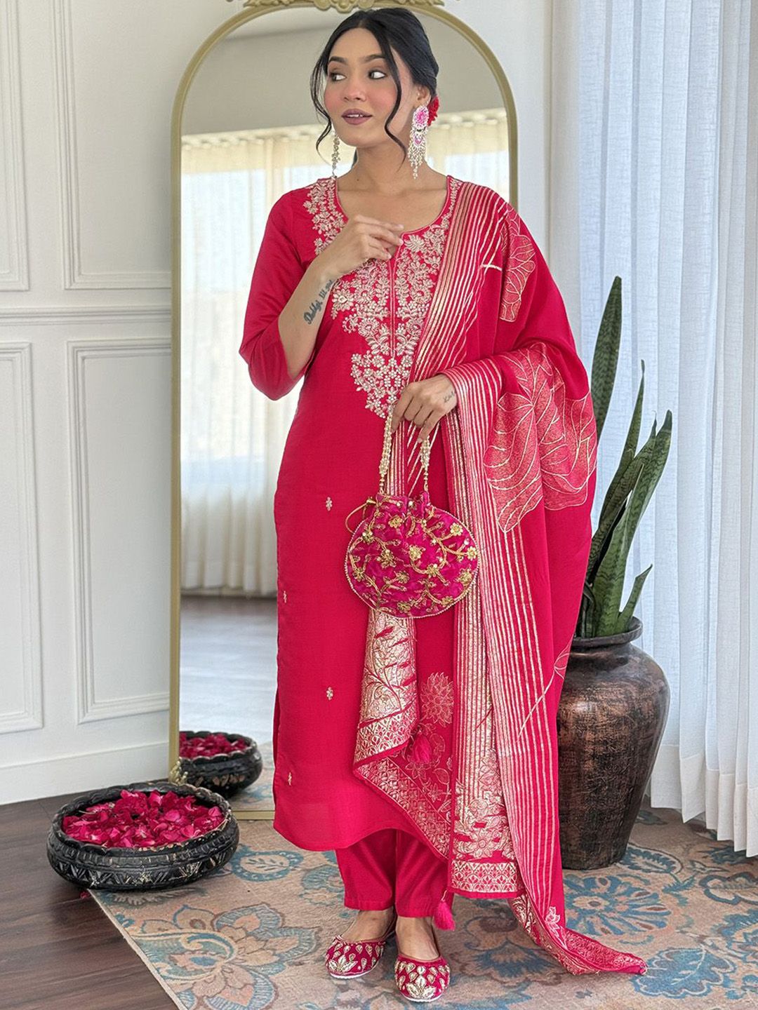 KALINI Women Floral Printed Kurta with Trousers & Dupatta