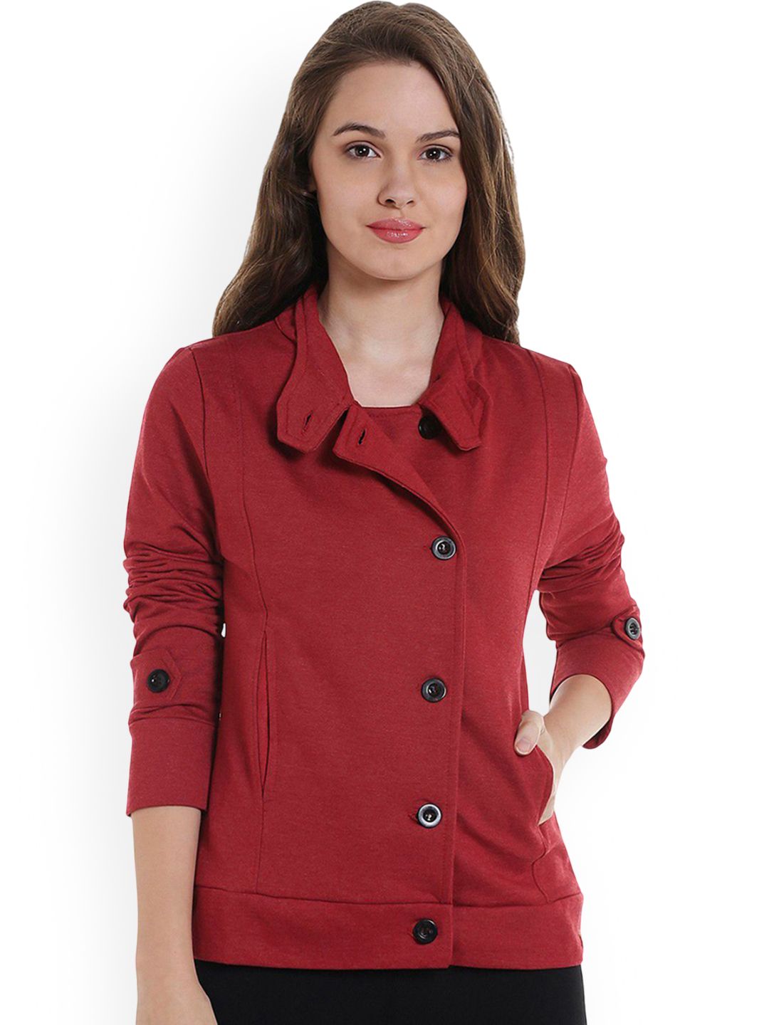 PINACOLADA Women Mandarin Collar Solid Lightweight Casual Cotton Tailored Jacket-picture-49