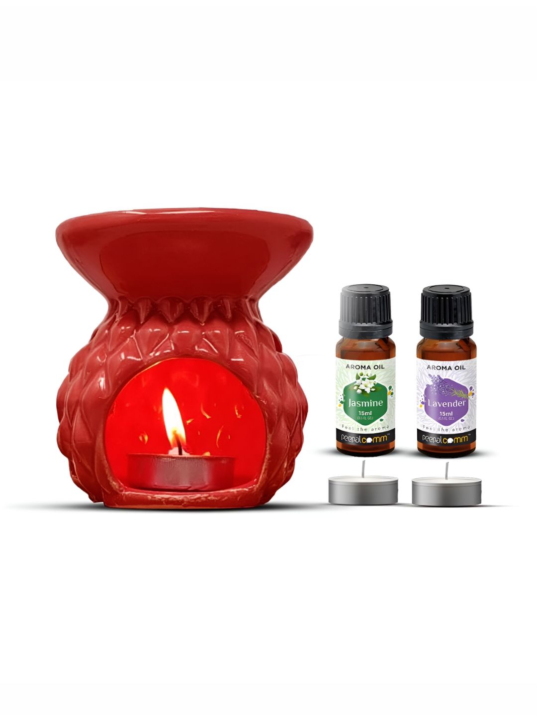 PEEPALCOMM 5Pcs Red Textured Ceramic T-light Aroma Diffuser With Oils - 15 ml Each-picture-7