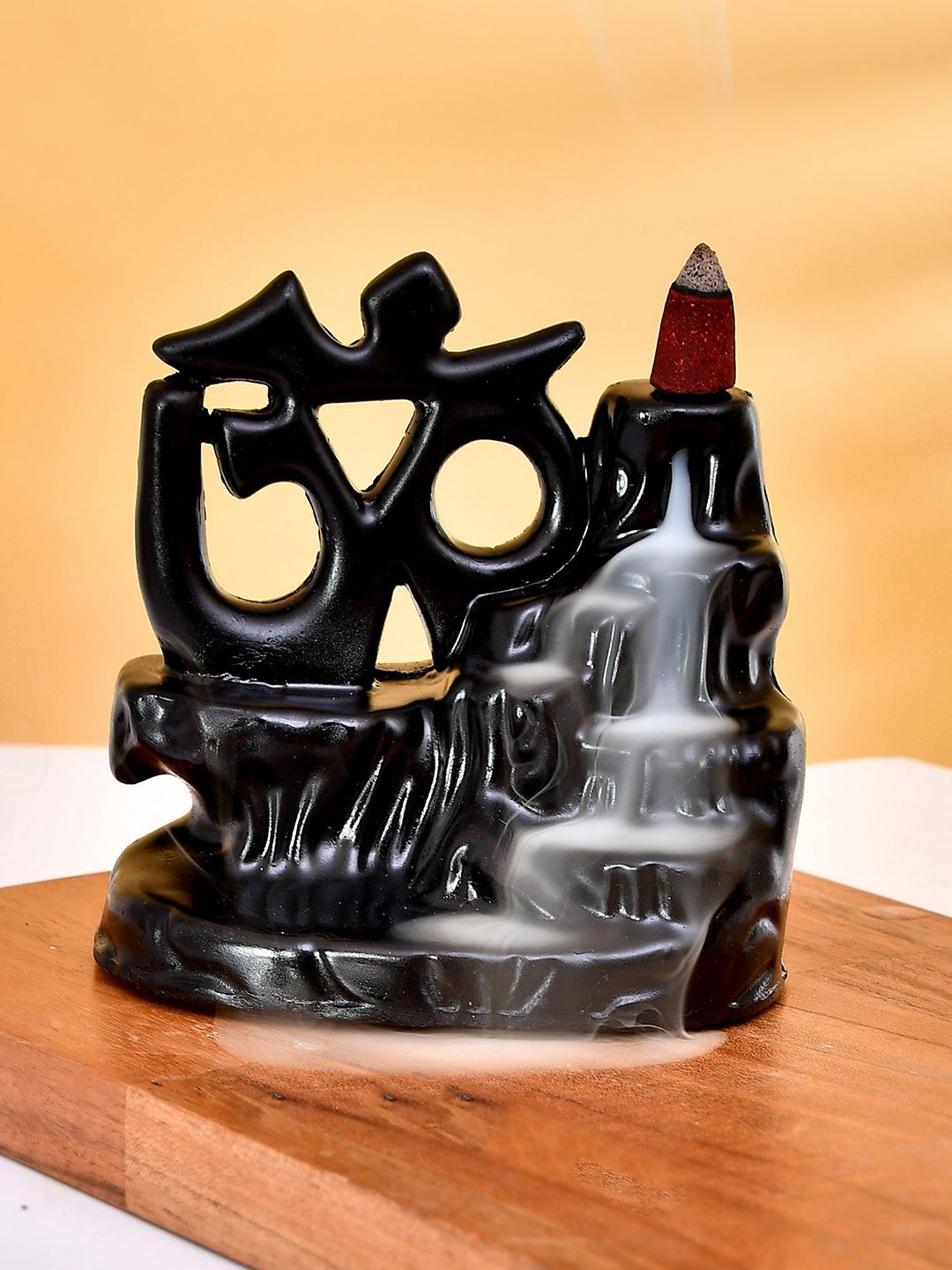 CRAFTAM Black & Beige Polyresin OM Smoke Backflow Fountain With 1 Scented Cone-image-49