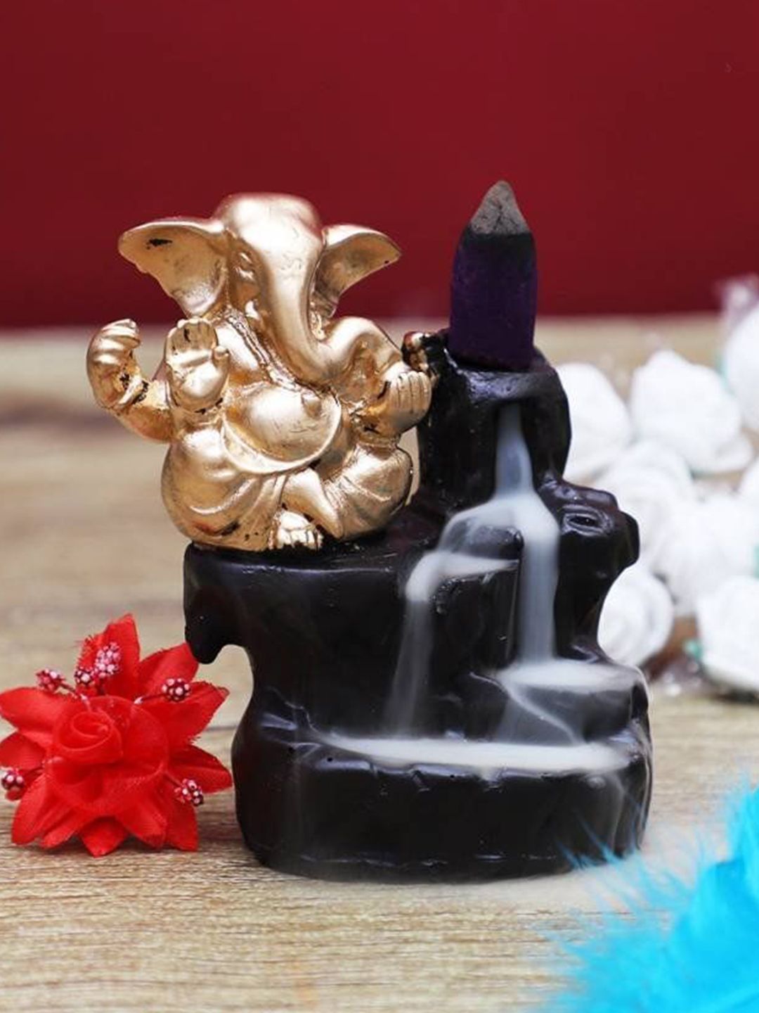 CRAFTAM Gold Toned & Black Ganesha Smoke Backflow Fountain With 10 Scented Incense Cones-picture-26