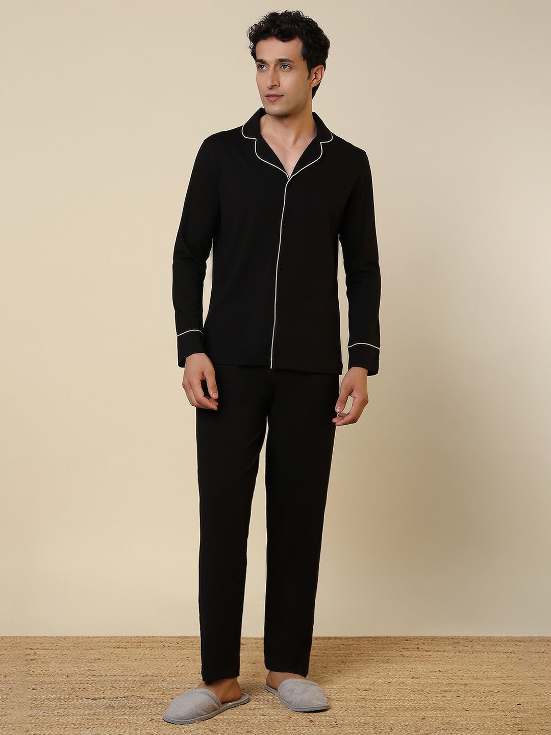 SleepZ by Raymond Lapel Collar Shirt & Trousers Night Suit-image-28