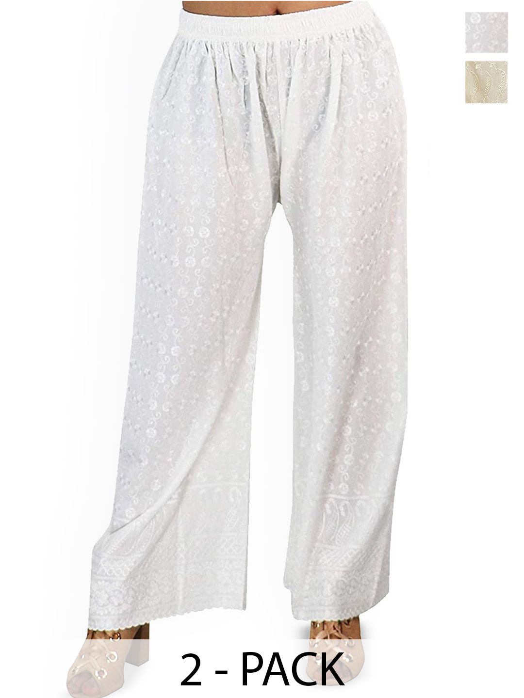 SRISARAS Pack of 2 Women Embroidered Mid-Rise Cotton Parallel Trousers-picture-36