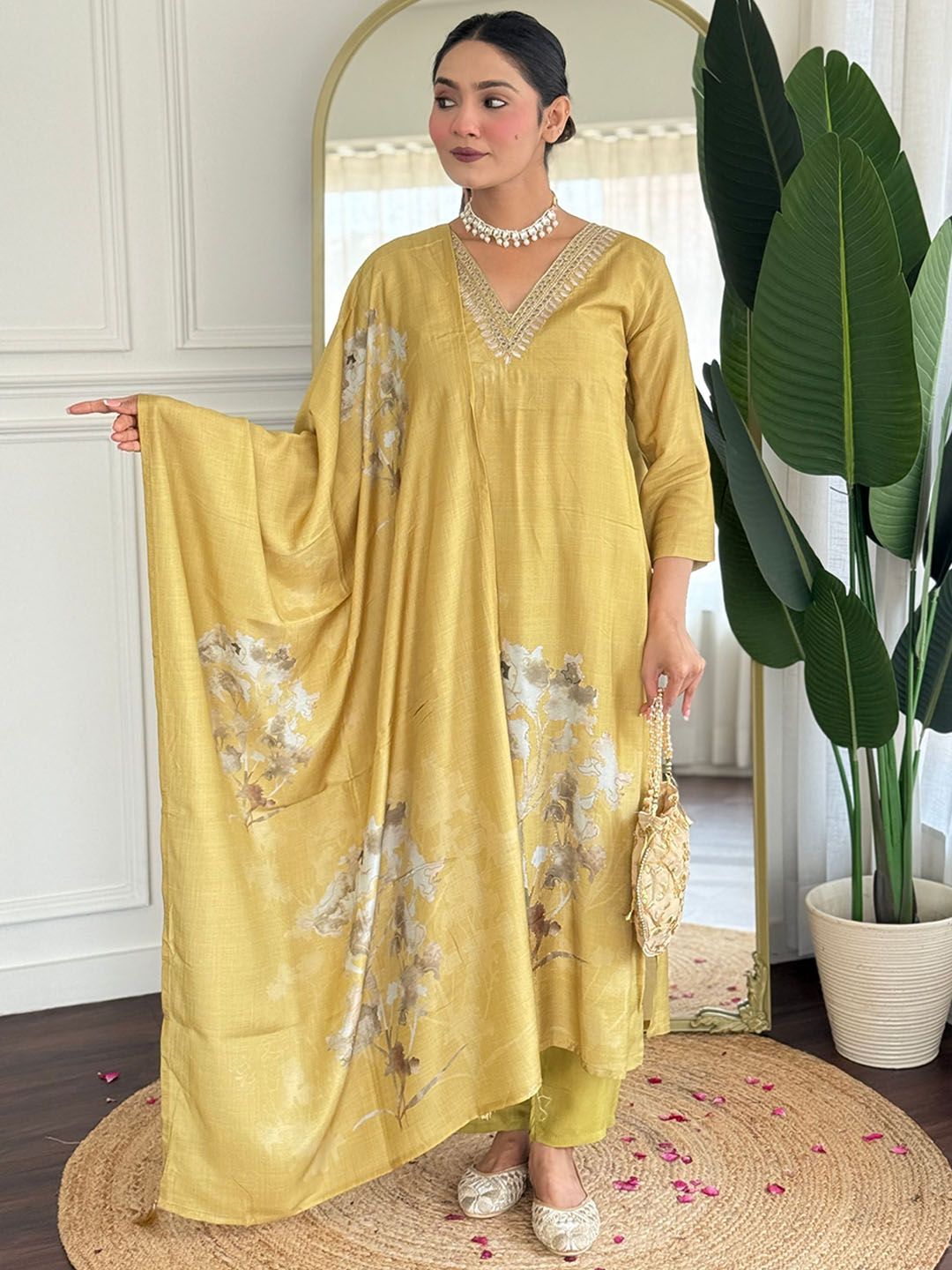 KALINI Women Embroidered Regular Thread Work Kurta with Trousers & With Dupatta