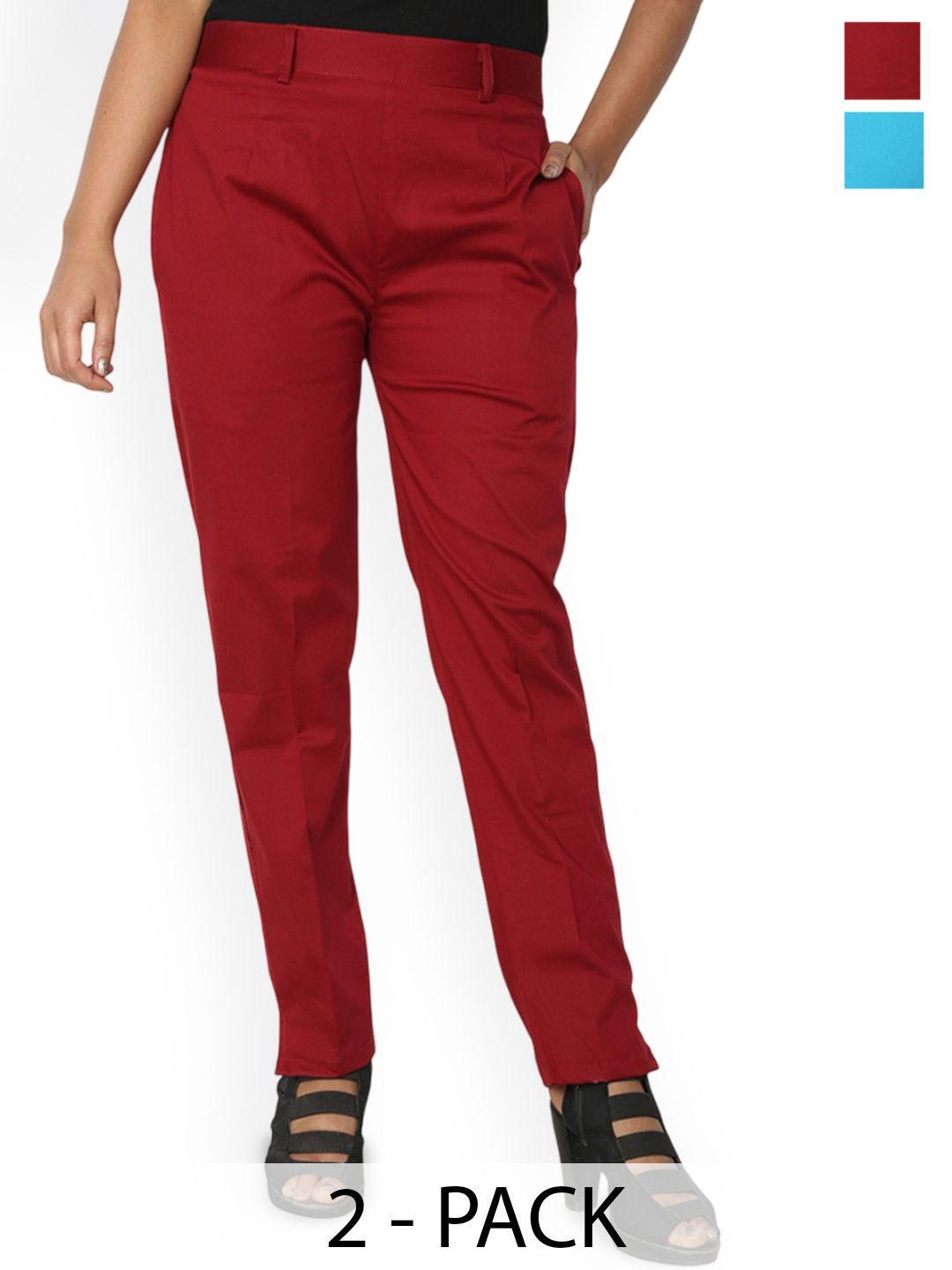 SRISARAS Women Pack of 2 Regular Fit Mid-Rise Trousers-picture-12