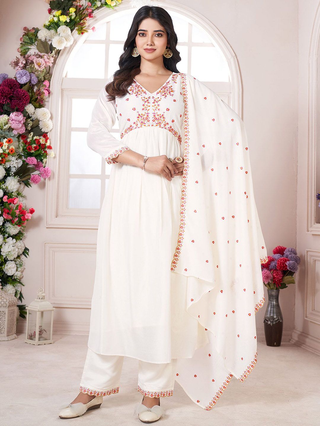 KALINI Women Embroidered Regular Kurta with Trousers &  Dupatta