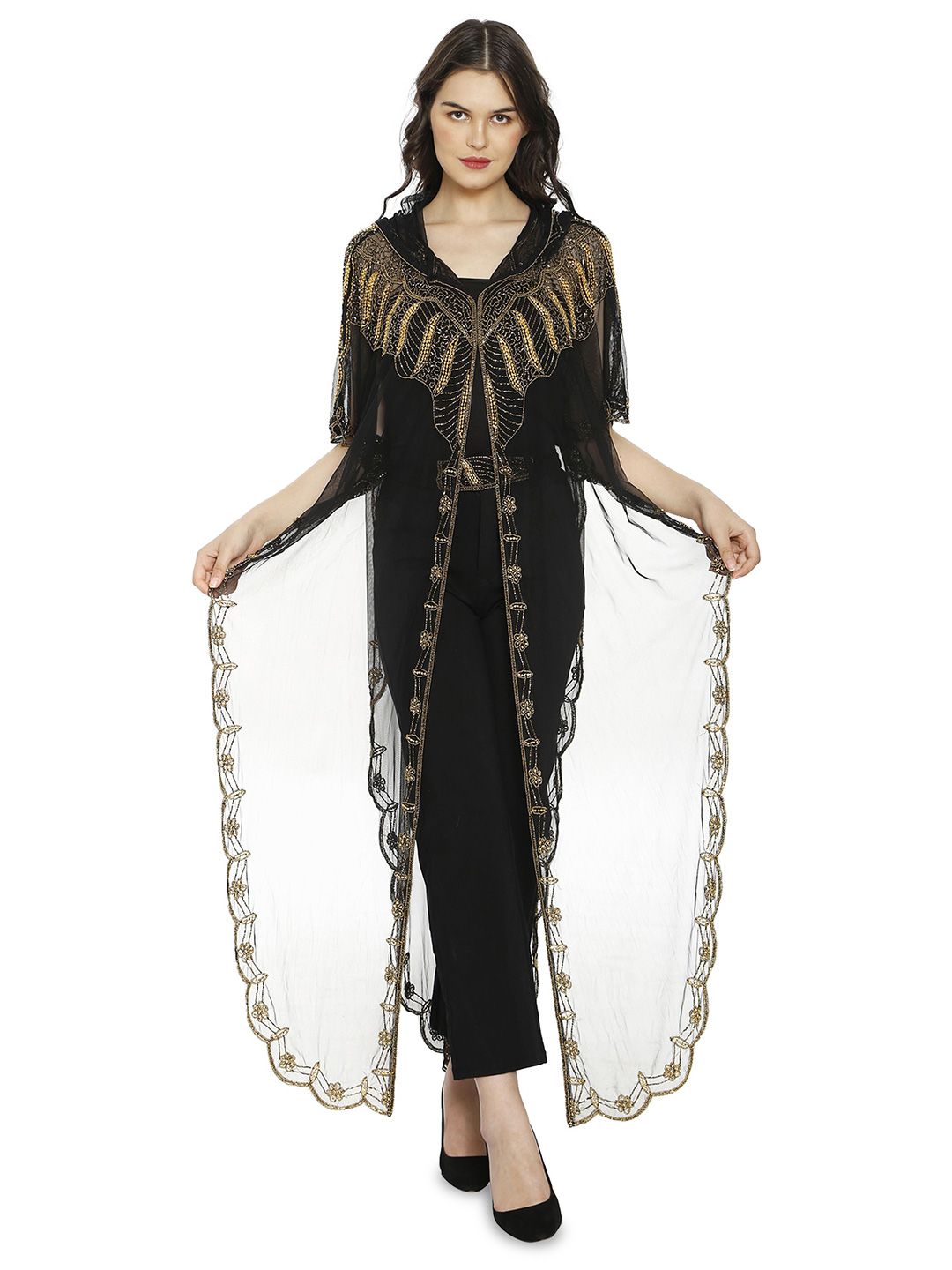 HAUTEMODA V-Neck Open Front Net Shrug-picture-48