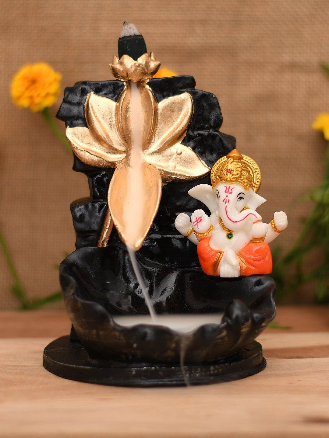 CRAFTAM Black & Yellow Ganesha Smoke Waterfall Smoke Backflow Fountain With 1 Scented Cone-image-5