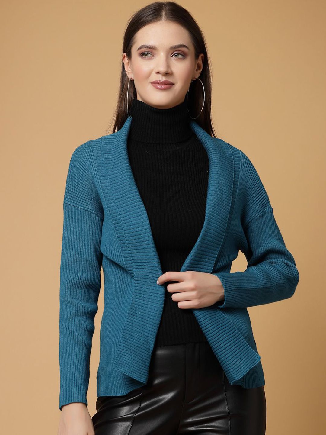 Mafadeny Striped Open Front Shrug-picture-42