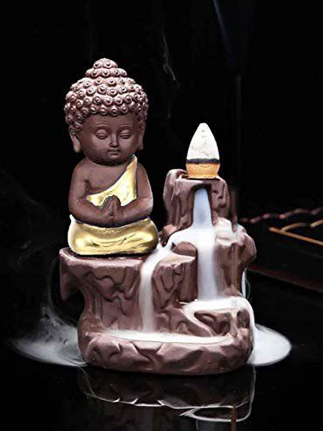 CRAFTAM Black & Gold Buddha Smoke Backflow Fountain With 10 Scented Cone-picture-50