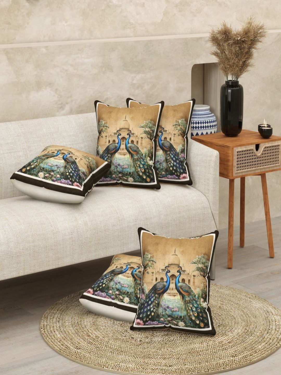 JAIPUR FABRIC Green & Blue Set of 3 Square Cushion Covers-image-32
