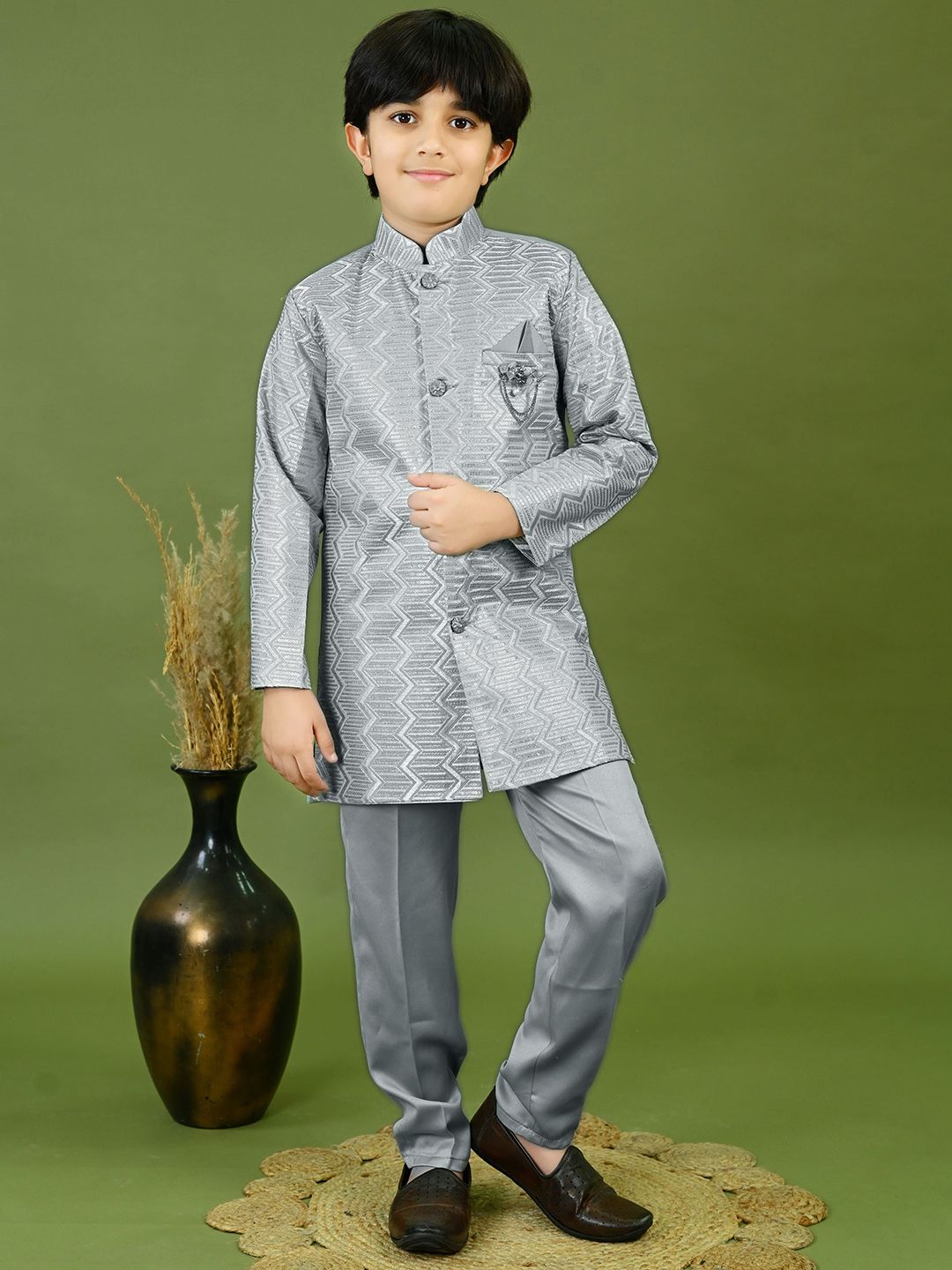 BT DEZINES Boys Zig Zag Embroidered Sequined Sherwani Set-picture-38