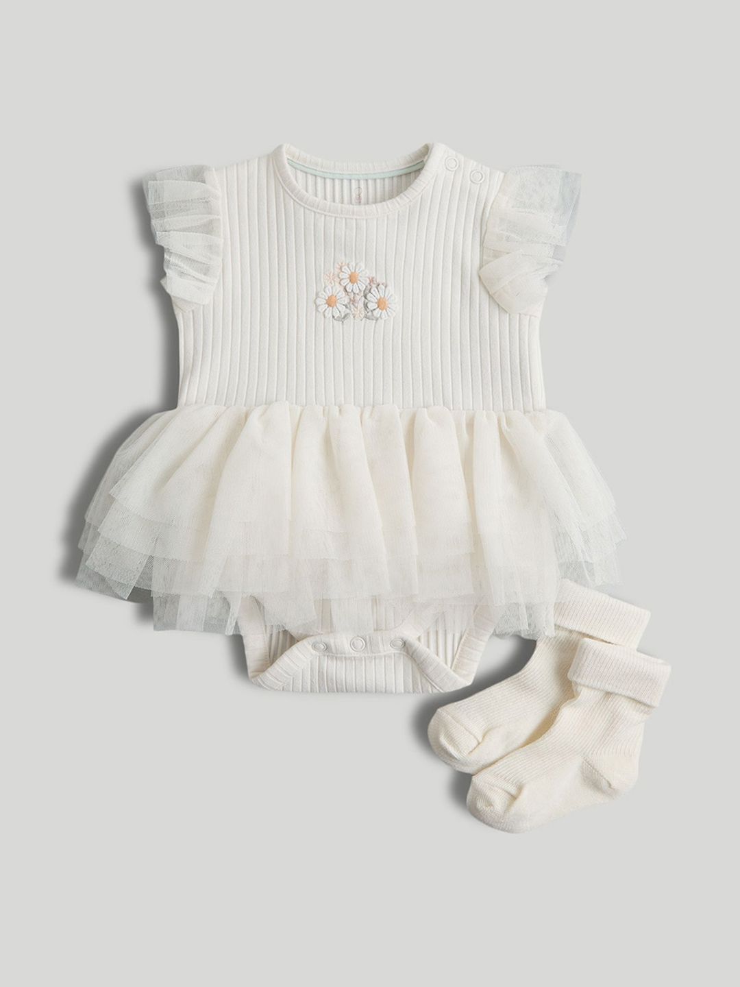 mothercare Infant Girls Self Designed Round Neck Bodysuit