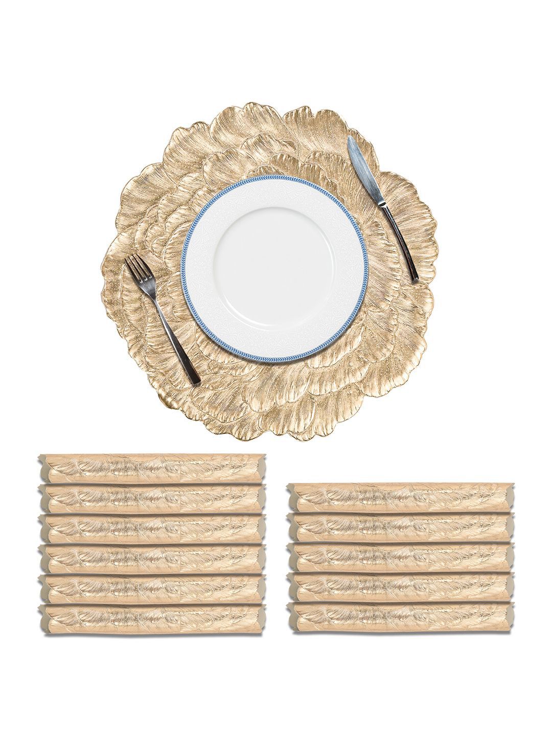 Kuber Industries 12-Pcs Beige Textured Anti-Slip TablePlacemats-picture-43