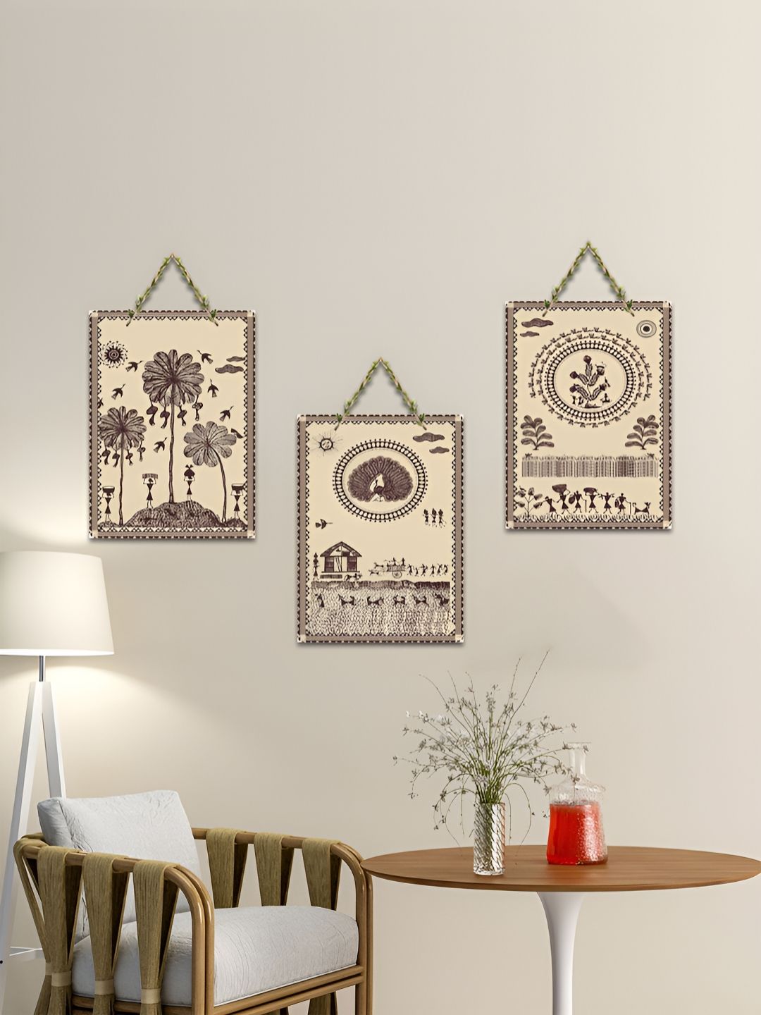 ArtVibes Beige & Brown 3 Pieces Rhythms of Rural Life Printed Wooden Wall Hanging Decors-picture-21