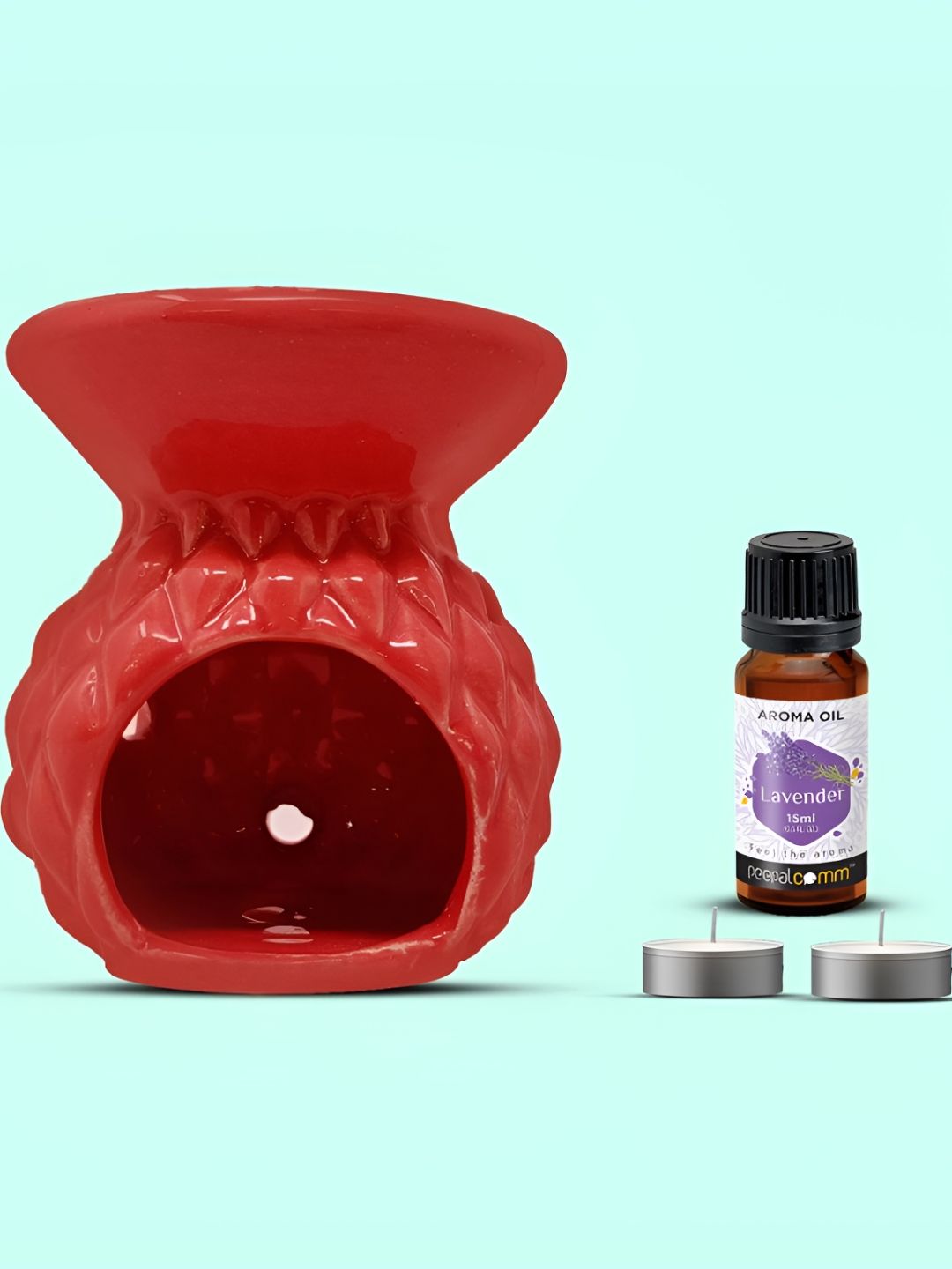 PEEPALCOMM 6Pcs Red Textured Ceramic T-light Aroma Diffuser With Lavender Oil - 15 ml-picture-7