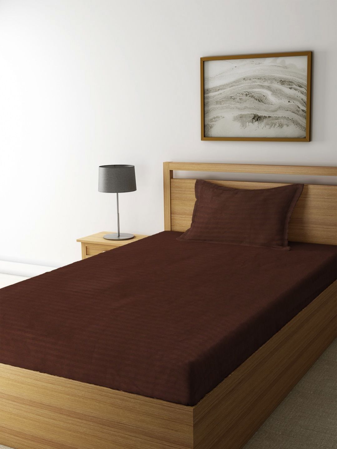 Myntra Elegant Homes Brown 300 TC Single Bedsheet with 1 Pillow Covers-image-49