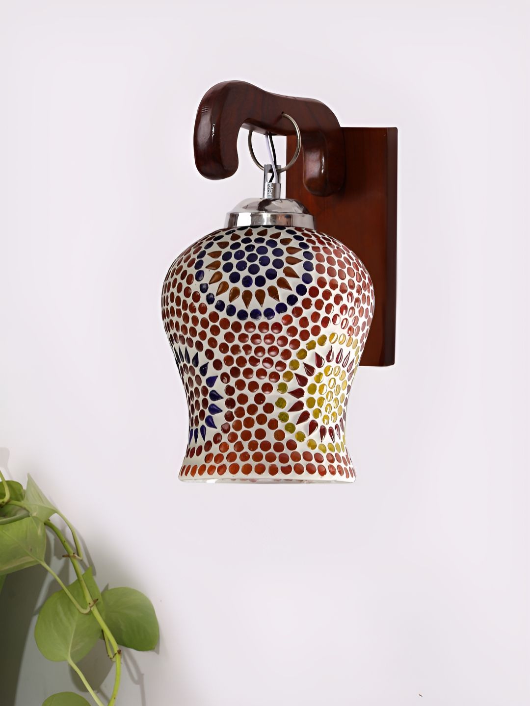 Devansh White & Red Textured Bell Shaped Wooden Wall Lamp-picture-19