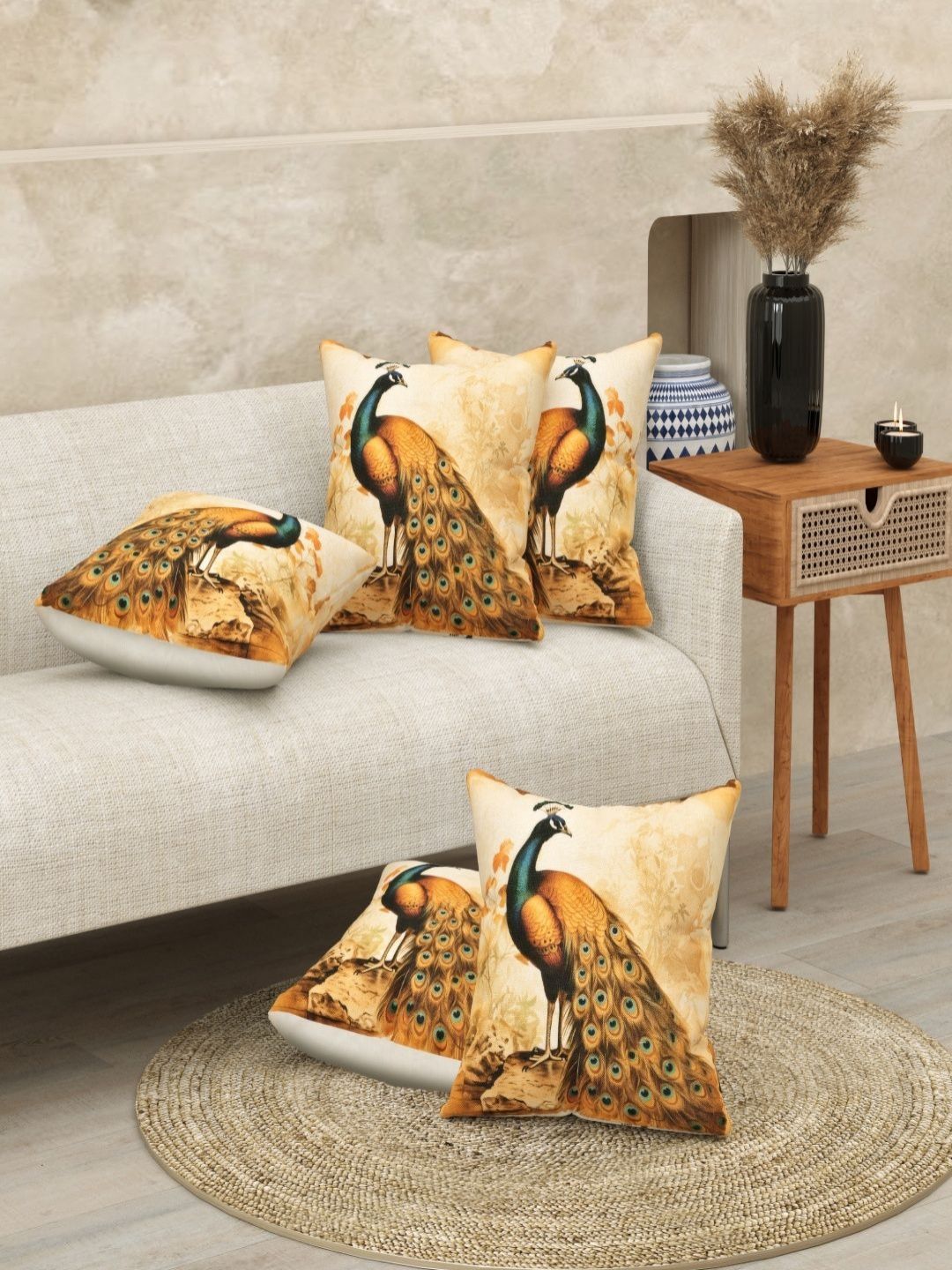 JAIPUR FABRIC Peacock Jute Pillow Digital Printed Design Cushion Square Cover-picture-31